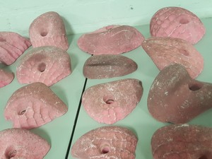 Thumbnail image of Lot of 25 Pink Bouldering / Rock Climbing Grips Hand / Foot - No Bolts