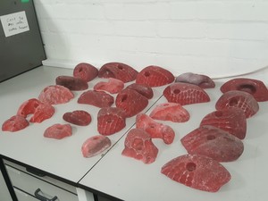 Thumbnail image of Lot of 25 Red Bouldering / Rock Climbing Grips Hand / Foot - No Bolts