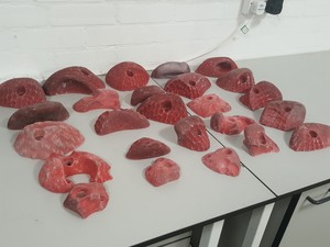 Thumbnail image of Lot of 25 Red Bouldering / Rock Climbing Grips Hand / Foot - No Bolts