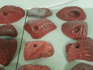 Thumbnail image of Lot of 25 Red Bouldering / Rock Climbing Grips Hand / Foot - No Bolts
