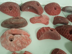 Thumbnail image of Lot of 25 Red Bouldering / Rock Climbing Grips Hand / Foot - No Bolts