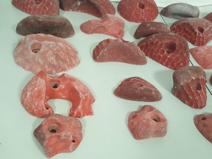 Thumbnail image of Lot of 25 Red Bouldering / Rock Climbing Grips Hand / Foot - No Bolts