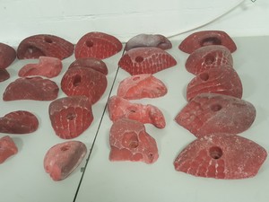 Thumbnail image of Lot of 25 Red Bouldering / Rock Climbing Grips Hand / Foot - No Bolts