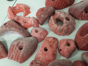 Thumbnail image of Lot of 25 Red Bouldering / Rock Climbing Grips Hand / Foot - No Bolts