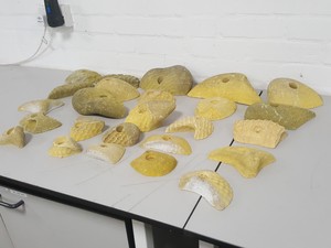 Thumbnail image of Lot of 25 Yellow Bouldering / Rock Climbing Grips Hand / Foot - No Bolts