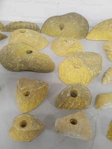 Thumbnail image of Lot of 25 Yellow Bouldering / Rock Climbing Grips Hand / Foot - No Bolts