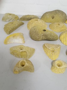 Thumbnail image of Lot of 25 Yellow Bouldering / Rock Climbing Grips Hand / Foot - No Bolts