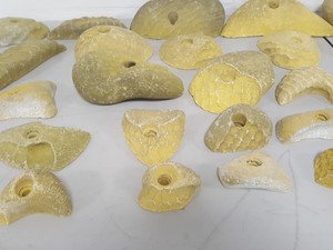 Thumbnail image of Lot of 25 Yellow Bouldering / Rock Climbing Grips Hand / Foot - No Bolts