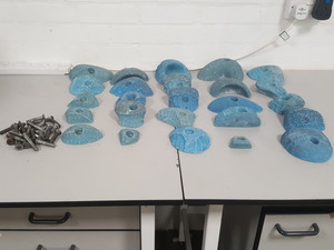 Thumbnail image of Lot of 25 Blue Bouldering / Rock Climbing Grips Hand / Foot - With Bolts
