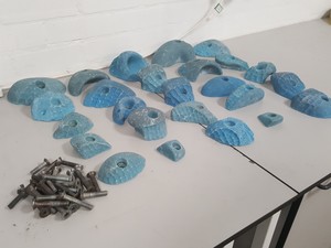 Thumbnail image of Lot of 25 Blue Bouldering / Rock Climbing Grips Hand / Foot - With Bolts