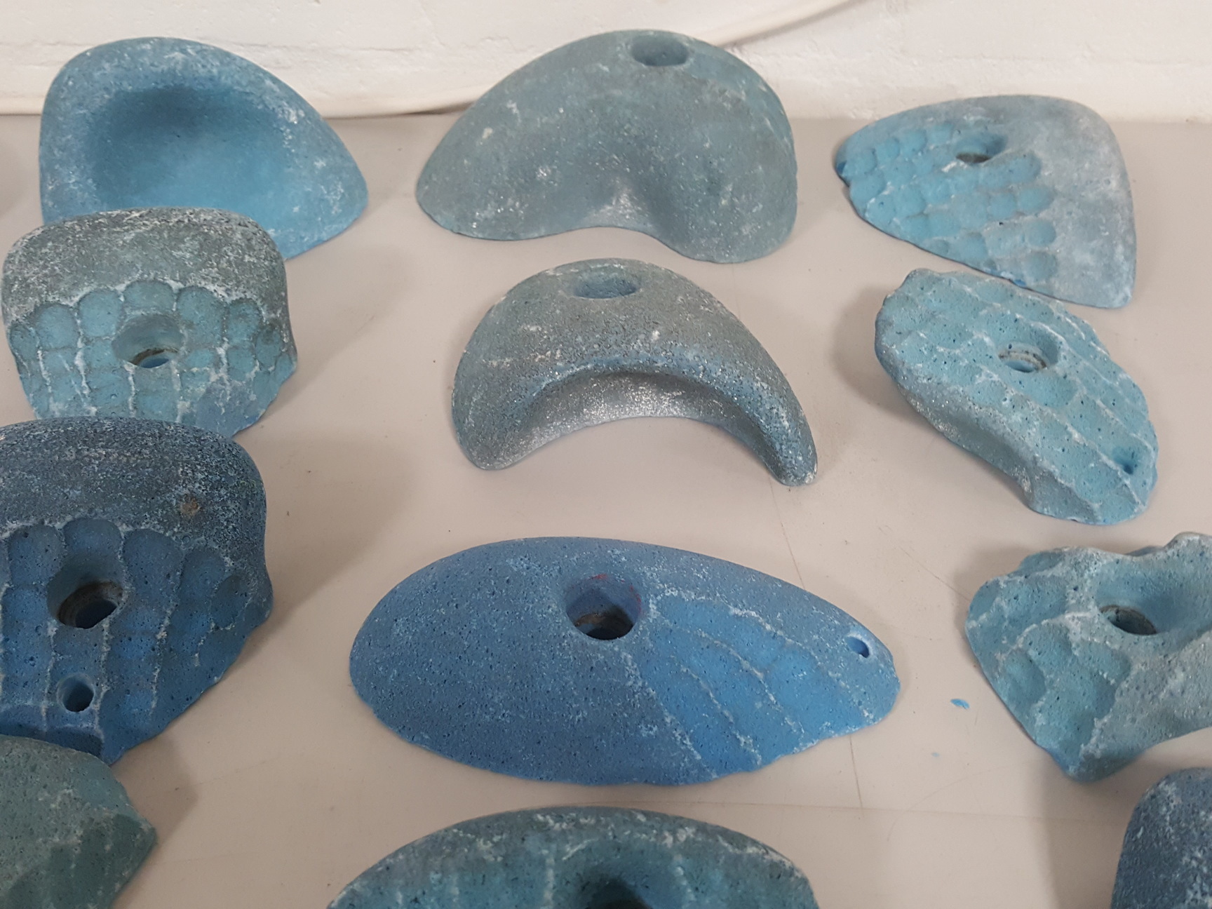 Image of Lot of 25 Blue Bouldering / Rock Climbing Grips Hand / Foot - With Bolts
