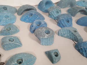 Thumbnail image of Lot of 25 Blue Bouldering / Rock Climbing Grips Hand / Foot - With Bolts