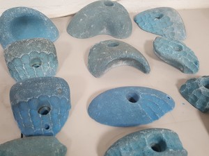 Thumbnail image of Lot of 25 Blue Bouldering / Rock Climbing Grips Hand / Foot - With Bolts