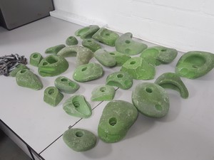 Thumbnail image of Lot of 25 Green Bouldering / Rock Climbing Grips Hand / Foot - With Bolts