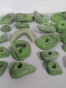 Thumbnail image of Lot of 25 Green Bouldering / Rock Climbing Grips Hand / Foot - With Bolts