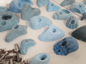 Thumbnail image of Lot of 25 Blue Bouldering / Rock Climbing Grips Hand / Foot - With Bolts