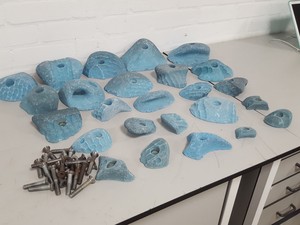 Thumbnail image of Lot of 25 Blue Bouldering / Rock Climbing Grips Hand / Foot - With Bolts