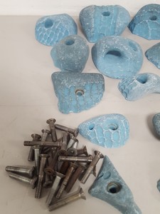 Thumbnail image of Lot of 25 Blue Bouldering / Rock Climbing Grips Hand / Foot - With Bolts