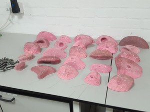 Thumbnail image of Lot of 25 Pink Bouldering / Rock Climbing Grips Hand / Foot - With Bolts