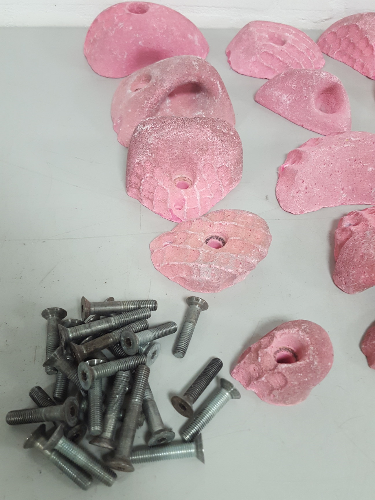 Image of Lot of 25 Pink Bouldering / Rock Climbing Grips Hand / Foot - With Bolts