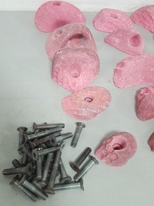 Thumbnail image of Lot of 25 Pink Bouldering / Rock Climbing Grips Hand / Foot - With Bolts