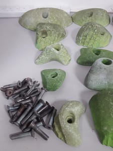 Thumbnail image of Lot of 25 Green Bouldering / Rock Climbing Grips Hand / Foot - With Bolts