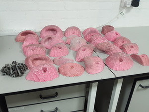 Thumbnail image of Lot of 25 Pink Bouldering / Rock Climbing Grips Hand / Foot - With Bolts
