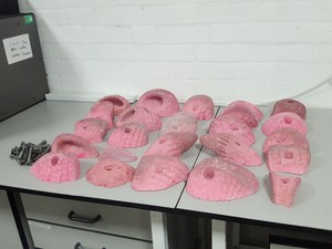 Thumbnail image of Lot of 25 Pink Bouldering / Rock Climbing Grips Hand / Foot - With Bolts