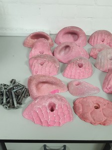 Thumbnail image of Lot of 25 Pink Bouldering / Rock Climbing Grips Hand / Foot - With Bolts