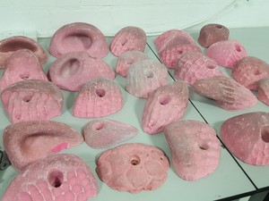 Thumbnail image of Lot of 25 Pink Bouldering / Rock Climbing Grips Hand / Foot - With Bolts