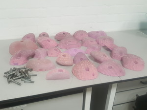 Thumbnail image of Lot of 25 Pink Bouldering / Rock Climbing Grips Hand / Foot - With Bolts