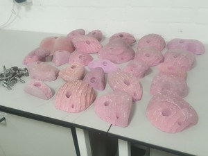 Thumbnail image of Lot of 25 Pink Bouldering / Rock Climbing Grips Hand / Foot - With Bolts
