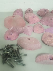 Thumbnail image of Lot of 25 Pink Bouldering / Rock Climbing Grips Hand / Foot - With Bolts