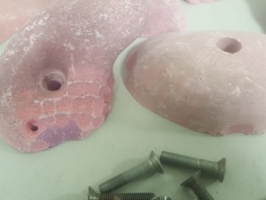 Thumbnail image of Lot of 25 Pink Bouldering / Rock Climbing Grips Hand / Foot - With Bolts