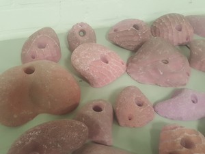 Thumbnail image of Lot of 25 Pink Bouldering / Rock Climbing Grips Hand / Foot - With Bolts