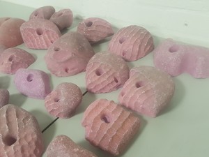 Thumbnail image of Lot of 25 Pink Bouldering / Rock Climbing Grips Hand / Foot - With Bolts
