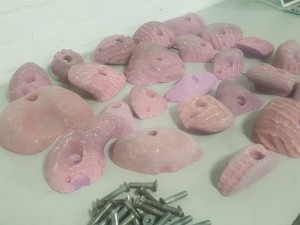 Thumbnail image of Lot of 25 Pink Bouldering / Rock Climbing Grips Hand / Foot - With Bolts