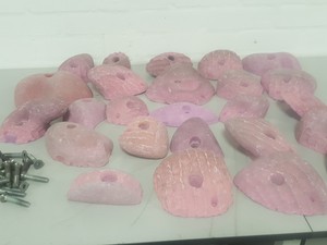 Thumbnail image of Lot of 25 Pink Bouldering / Rock Climbing Grips Hand / Foot - With Bolts