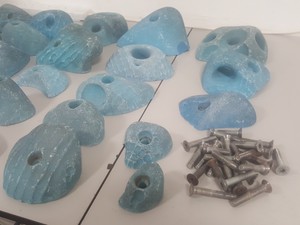 Thumbnail image of Lot of 24 Blue Bouldering / Rock Climbing Grips Hand / Foot - With Bolts