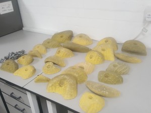 Thumbnail image of Lot of 24 Yellow Bouldering / Rock Climbing Grips Hand / Foot - With Bolts
