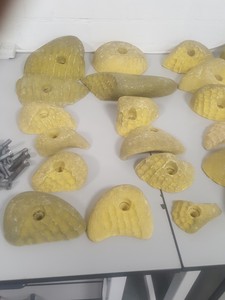 Thumbnail image of Lot of 24 Yellow Bouldering / Rock Climbing Grips Hand / Foot - With Bolts