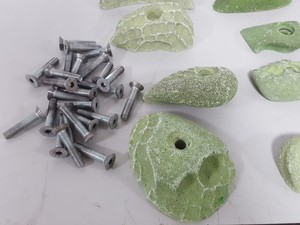 Thumbnail image of Lot of 25 Green Bouldering / Rock Climbing Grips Hand / Foot - With Bolts
