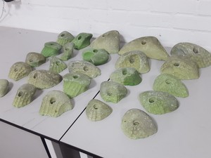 Thumbnail image of Lot of 25 Green Bouldering / Rock Climbing Grips Hand / Foot - No Bolts