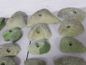 Thumbnail image of Lot of 25 Green Bouldering / Rock Climbing Grips Hand / Foot - No Bolts