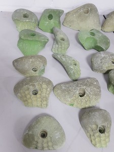 Thumbnail image of Lot of 25 Green Bouldering / Rock Climbing Grips Hand / Foot - No Bolts