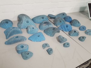 Thumbnail image of Lot of 25 Blue Bouldering / Rock Climbing Grips Hand / Foot - No Bolts