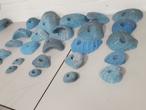 Thumbnail image of Lot of 25 Blue Bouldering / Rock Climbing Grips Hand / Foot - No Bolts