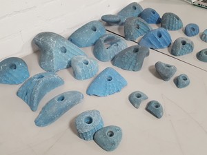 Thumbnail image of Lot of 25 Blue Bouldering / Rock Climbing Grips Hand / Foot - No Bolts