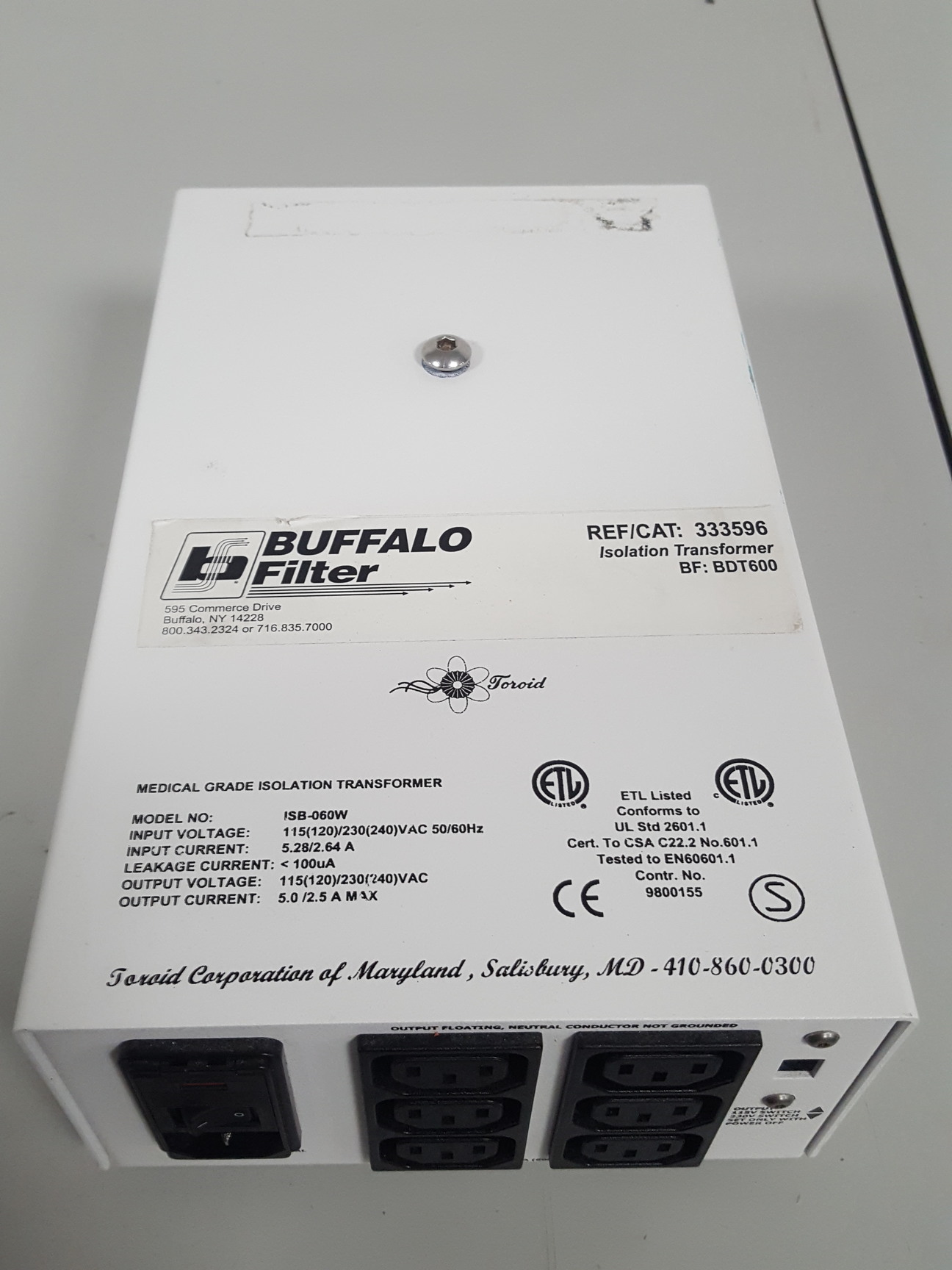 Image of Buffalo Filter ISB-060W Medical Grade Isolation Transformer