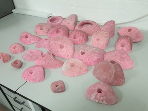 Thumbnail image of Lot of 25 Pink Bouldering / Rock Climbing Grips Hand / Foot - No Bolts